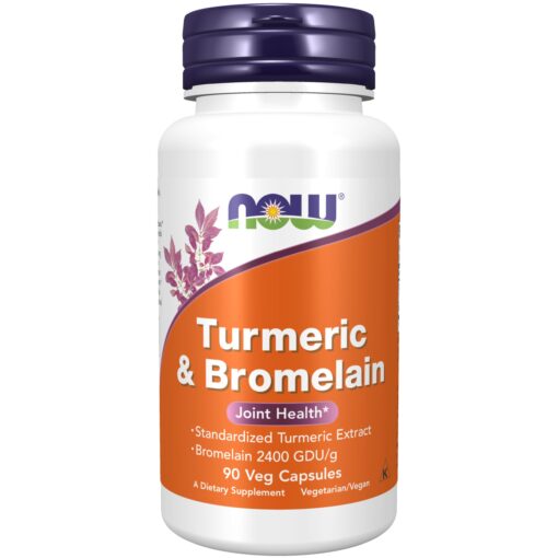 NOW Supplements, Turmeric & Bromelain (Standardized Turmeric Extract) with Bromelain 2400 GDU/g, 90 Veg Capsules 90 Count (Pack of 1)