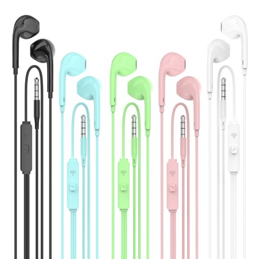 Earbuds Wired with Microphone Pack of 5, Noise Isolating Wired Earbuds, Earphones with Powerful Heavy Bass Stereo, Compatible with Any Devices with 3.5mm Interface