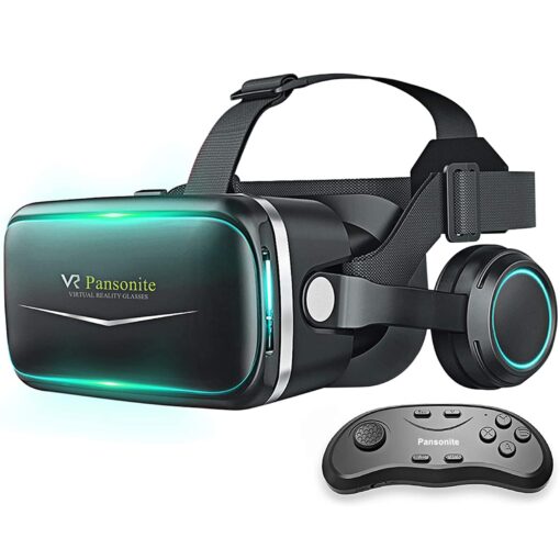 Pansonite Vr Headset with Remote Controller[New Version], 3D Glasses Virtual Reality Headset for VR Games & 3D Movies, Eye Care System for iPhone and Android Smartphones