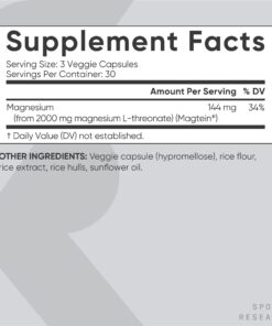 Sports Research Magtein Magnesium L-Threonate Capsules - Magnesium Supplement for Memory, Focus & Cognition - Magnesium L Threonate Supports Brain Health, Sleep & Mood - 2000mg, 90 Capsules for Adults 90 Count (Pack of 1) 18 71R9Kgv D4L