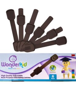 Adjustable & Reusable Child Safety Cabinet Locks & Latches, Baby Proofing Door Window, Cabinet, Toilet, & Refrigerator Lock, Child Safety Strap Locks with Adhesive Pads, Pack of 6, Brown - Wonderkid 30 71RAxKhqz0L