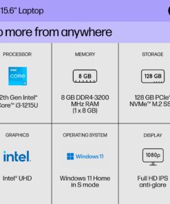 Alternative view of HP 15 inch Laptop, FHD Display, Intel Core i3-1215U, 8 GB RAM, 128 GB SSD, Intel UHD Graphics, Windows 11 Home in S Mode, 15-dy5599nr (2023) 8GB RAM | 128GB PCIe SSD
