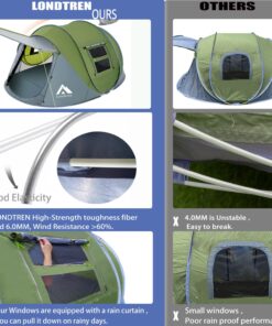 4 Person Easy Pop Up Tent Waterproof Automatic Setup 2 Doors-Instant Family Tents for Camping Hiking & Traveling Green & Grey 110*78*51'' 28 71RCPzReKAL