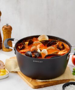 Induction Cookware Set, Pots and Pans Set 10-Piece, AMEGAT Nonstick Pan Set with Lids, Stay-Cool Silicone Handles, Frying Pans, Saucepans & Pot, for All Stoves 15 71RD VIRi5L