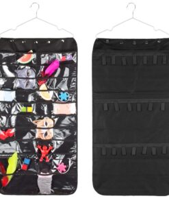 Hanging Jewelry Organizer, Dual Sided Closet Organizers, Earrings Bracelet Necklace Socks Pantyhose Storage Display Bag (Black (40 Pockets & 20 Hook-and-Loop Tabs)) Black (40 Pockets & 20 Hook-and-Loop Tabs) 15 71RE3kBk8L 1