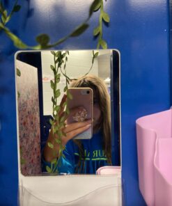 Torolle Magnetic Locker Mirror with Holder, 6.69" x 5.51" Small Real Glass Mirror with Organizer Bag for School Locker Refrigerator Bathroom Office Cabinet -Grey Grey 21 71REERvszNL