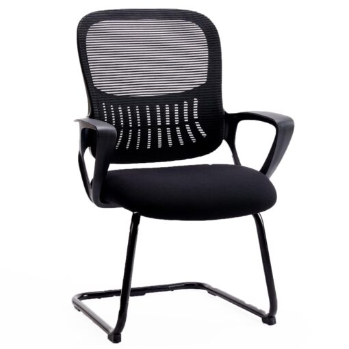 SMUG Desk Chair No Wheels, Mid Back Computer Chair Ergonomic Mesh Office Chair with Larger Seat, Executive Sled-Base Task Chair with Lumbar Support and Armrests for Women Adults, Black Americana