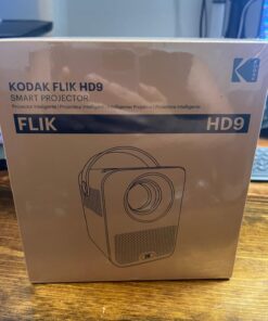KODAK FLIK HD9 Smart Projector | Mini Black Portable Indoor & Outdoor Movie with Android TV Streaming Apps, Wi-Fi and Bluetooth, Built-In Speakers & Voice Remote | FHD 1080p for Screens Up to 120” 73 71RFXErywL 2