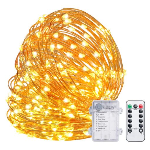 TingMiao Fairy Lights 33ft 100 LED String Lights Battery Operated with Remote Waterproof Copper Wire Lights for Indoor Decorative Lights Warm White