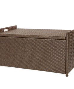 Alternative view of Victoria Young Resin Wicker Deck Box Storage Bench Container with Seat and Cushion Indoor and Outdoor Use, 60 Gallon, Espresso Brown