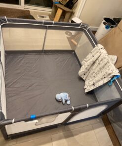 Tmsene Baby Playpen, Playard for Babies and Toddlers, Sturdy Safety Baby Fence with Breathable Mesh and Zipper Gates, Indoor & Outdoor Play Pens for Kids Activity Center (Grey) Grey 38 71RJddCrWNL