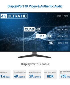 Cable Matters 4K DisplayPort to DisplayPort Cable, Computer Monitor Cable 10 ft, 4K@60Hz, 2K@144Hz, Display Cable, Male to Male Display Port Cable, Gold-Plated DP to DP Cable, 10 Feet 18 71RK CsIocL 3
