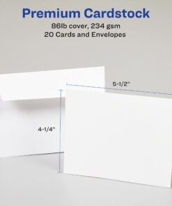 Alternative view of Avery Printable Greeting Cards, Quarter-Fold, 4.25" x 5.5", Matte White, 20 Blank Cards with Envelopes (3266)