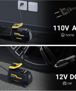 VacLife AC/DC 2-in-1 Tire Inflator - Portable Air Compressor, Pump for Car Tires (up to 50 PSI), Electric Bike 150 PSI) w/Auto Shut-Off Function, Model: ATJ-1666, Yellow (VL708) 33 71RKrqXo7EL