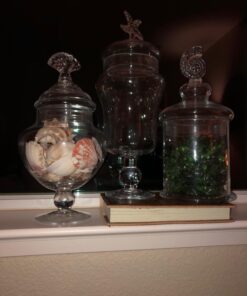MyGift Clear Glass Apothecary Jars with Lid, Decorative Seashell Design Bathroom Canister, Footed Candy Buffet Containers, Set of 3 38 71RNMSjDuQL
