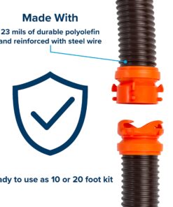 Camco RhinoFLEX 20’ Camper/RV Sewer Hose Kit | Clear Elbow w/ Removable 4-in-1 Adapter & Pre-Attached Swivel Bayonet and Lug Fittings | Sections Compress for RV Storage and Organization (39742) ,Brown 20ft Sewer Hose Kit Frustration-Free Packaging 36 71ROWodKZfL