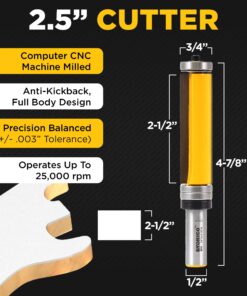 Router Bits for Woodworking - Pattern Flush Trim Router Bit Top & Bottom Bearing - 2-½” Cutter 3/4" Diameter - Premium C3 Carbide Cutters Router Bits - Wood Straight Router Bits 1/2 Shank - 14135 2-1/2" Length - 3/4" Width - 1/2" Shank 21 71RPpkNH2nL