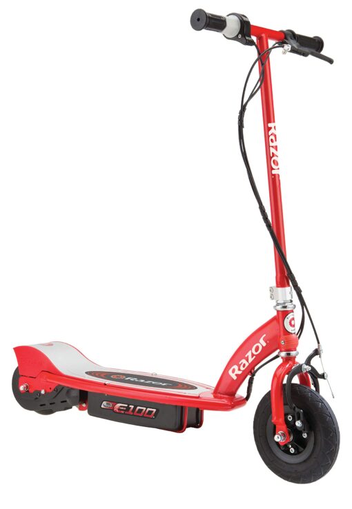 Razor E100 Electric Scooter for Kids Ages 8+ - 8" Pneumatic Front Tire, Hand-Operated Front Brake, Up to 10 mph and 40 min of Ride Time, For Riders up to 120 lbs