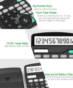 Calculator, Splaks 2 Pack Standard Functional Desktop Calculators Solar and AA Battery Dual Power Electronic Office Calculators with 12-Digit Large Display (1 Basic Black&1 Updated Silver) 1 Black & 1 Silver 13 71RS6vGA0nL 1