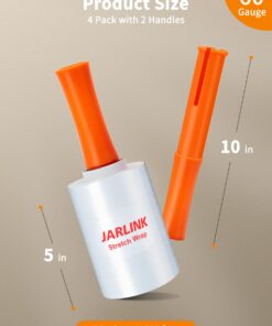 JARLINK 4 Pack Plastic Film Roll with Plastic Handles, 60 Gauge Thick, 5" x 1000ft Plastic Pallet Film, Industrial Strength Stretch up to 500% Stretch for Moving, Packing, Wrapping, and Shipping 22 71RSzVon95L