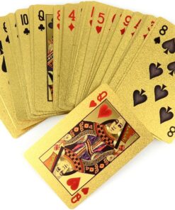 Deck of 24k Gold Foil Plating Poker Plastic Playing Cards with Mahogany Wood Box Includes Certificate of Authenticity Double Sided Color Printed Rendered Etching $100 Benjamin Franklin Logo Design 22 71RU93jUWwL