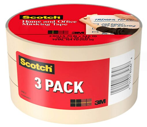 Scotch Painter's Tape 3436-3 Scotch Brand Home and Office, 70 in x 54.6 yd, 3-Pack Masking Tape, 0.75" Width, Tan, 3 Count