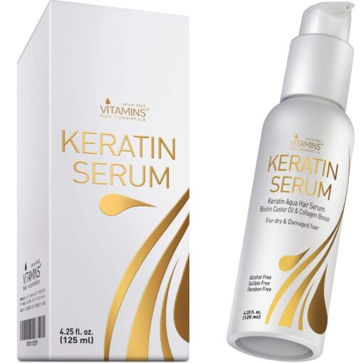 Vitamins Keratin Protein Hair Serum - Biotin Anti Frizz Control Repair Treatment with Castor Oil for Frizzy Dry Damaged Hair - Straight or Curly Hair Products - Heat Protectant for Shine and Gloss