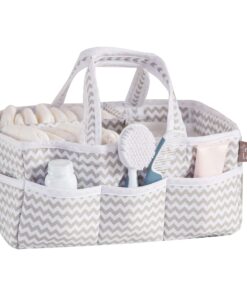 Dove Gray Chevron Storage Caddy - Chevron Print Body, Handles and Lining, Gray and White Trim, Gray and White, Two Handles, 12 in x 6 in x 8 in Dove Gray 26 71RYDmI6U2L
