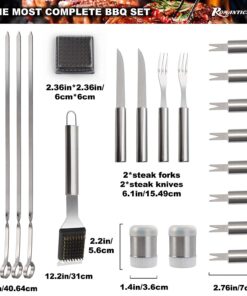 ROMANTICIST 28pc BBQ Accessories Set with Thermometer - The Very Best Grill Gift on Birthday Wedding - Heavy Duty Stainless Steel Grill Set in Case for Outdoor Cooking Camping Grilling Smoking 28PCS SILVER 25 71RZ9QKkcvL