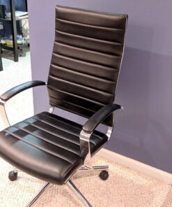 Amazon Basics High-Back Executive Swivel Office Desk Chair with Ribbed Puresoft Upholstery, Lumbar Support, Modern Style, 23.9"D x 24.69"W x 41.5"H, Black 84 71RZdFg3SL