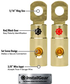 InstallGear 4 AWG Gauge Gold Ring Set Screw Battery Ring Terminals - 4 Gauge Wire Connectors (4 Pack) 10 71Ra4Z7VDwL