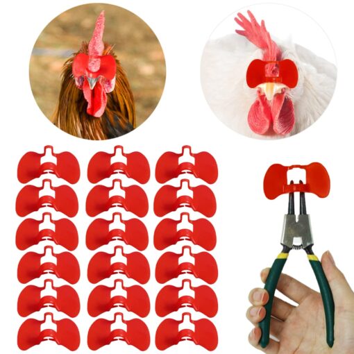 Weilan 21 PCS Pinless Peepers with Pliers Chicken Peepers Eye Glasses Pheasant Poultry Blinders Spectacles Anti-Pecking Plier Tool(Red) 21 Pcs Red Large