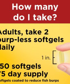 Nature Made Burp Less Fish Oil 1000 mg Softgels, Omega 3 Fish Oil Supplements for Healthy Heart Support, Omega 3 Supplement with 150 Softgels, 75 Day Supply 150 Count (Pack of 1) 21 71Rb7Awpc9L