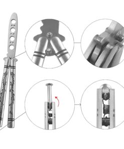 Yuzlder Practice Butterfly Knife, Stainless Steel Balisong Trainer Unsharpened Blade with Spring Latch, Smooth Action Butterfly Knife Trainer 15 71RbMpB12vL