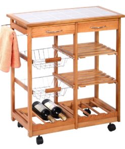 Alternative view of New Rolling Wood Kitchen Trolley Cart Dining Storage Drawers Stand Durable