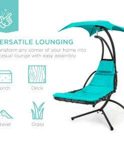 Best Choice Products Outdoor Hanging Curved Steel Chaise Lounge Chair Swing w/Built-in Pillow and Removable Canopy - Teal 28 71Rf3MxcUL