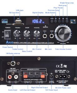 Stereo Audio Amplifier Receiver, 300Wx2 Home Dual Channel Bluetooth 5.0 Sound Speaker AMP, Home Amplifiers FM Radio, USB, SD Card, with Remote Control Home Theater Audio Stereo System Components 14 71RhZ7bRJxL