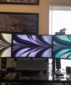 MOUNTUP Triple Monitor Stand Mount - 3 Monitor Desk Mount for Computer Screens Up to 27 inch, Triple Monitor Arm with Gas Spring, Heavy Duty Monitor Stand, Each Arm Holds Up to 17.6 lbs, MU0006 Black 38 71RjNCyySdL