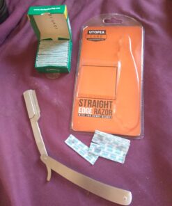 Utopia Care Professional Barber Straight Edge Razor Safety with 100-Pack Derby Blades - 100 Percent Stainless Steel (Silver) Silver 47 71RkORR6ALL