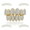 JINAO Mouth Grills for Your Teeth 18k Gold Plated All Iced Out Luxury Cubic Zirconia Face Lab Simulated Diamond Teeth Grillz with Extra Molding Bars Included for Men Women Classic set 11 71RkPtva87L