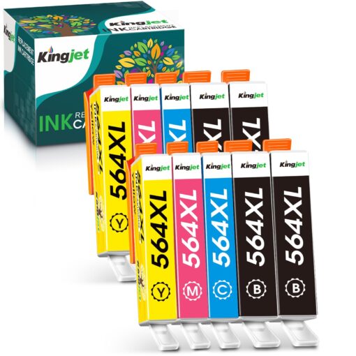 Kingjet Compatible for HP Ink 564XL Black and Color Combo Pack Replacement for HP 564 564 XL 564XL, High Yield 10 Pack for Photosmart 7520 5520 6520 7525 Premium C309A C410A DeskJet 3520 3522 Printers