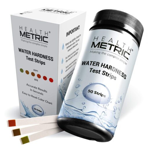 Health Metric Pro Water Hardness Test Kit | Quick & Easy Hard Water Test Strips for Water Softener Dishwasher Well Spa and Pool Water | 50 Tester Strips at 0-425 ppm | Calcium & Magnesium Hardness 1-pack