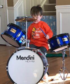 Mendini By Cecilio Drum Set – 3-Piece Kids Drum Set (16"), Includes Bass Drum, Tom, Snare, Drum Throne - Musical Instruments for Age 6-12, Metallic Blue Drum Kit Blue Metallic 16-inch 24 71RoLc6EP2L