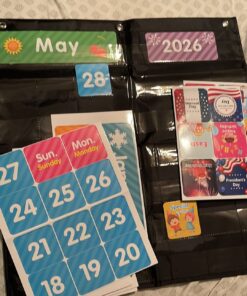 REGELETO 44 Pockets Calendar Pocket Chart for Classroom with 85 Cards, Monthly Calendar and Weather Black Pocket Chart for Kids Learning for Home or Kindergarten (25” X 24”) 44Pockets-1Pack 23 71Rp48AeptL