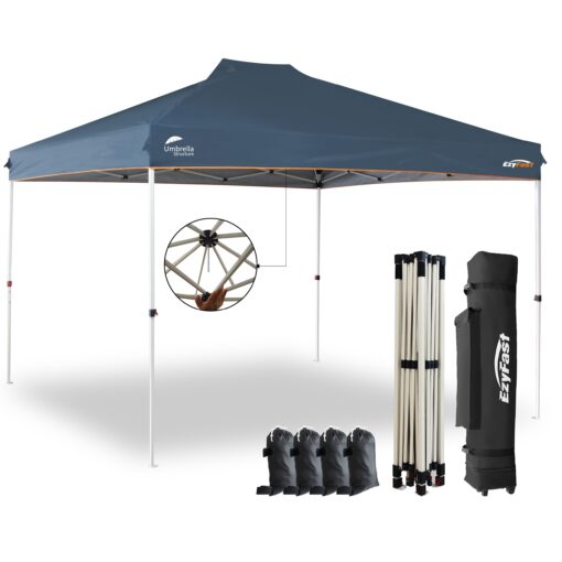 EzyFast Patented Umbrella Structure Instant Beach Canopy Shelter, Portable Straight Leg Pop Up Shade Tent with Wheeled Carry Bag (12'x12', Ensign Blue) 12'x12'