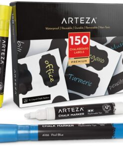 Arteza 150 Chalkboard Labels + 3 Colored Chalk Markers - Removable Chalk Labels for Jars - Waterproof Mason Jar Stickers 3 Colors 10 71RpqnDbbtL