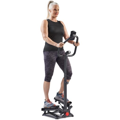 Sunny Health & Fitness Smart Twist Stair Stepper Machine with Handlebar, Space Saving, Low-Impact, LCD Digital Monitor, Height Adjustable, with optional Connected Fitness with SunnyFit App One Size Smart Dark Grey