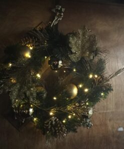 National Tree Company Pre-Lit Artificial Christmas Wreath, Green, Elegance, White Lights, Decorated with Pine Cones, Berry Clusters, Ball Ornaments, Christmas Collection, 24 Inches 24 Inch Wreath with 50 Battery-Operated Warm White LED Lights 23 71Rs2fR2niL