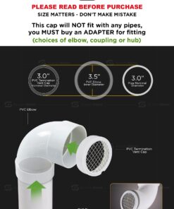 Alternative view of Raven R1509 3 inch PVC Termination Vent with Stainless Steel Screen and Drain Slot, White