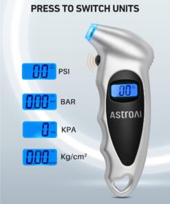 AstroAI Digital Tire Pressure Gauge 150 PSI 4 Settings for Car Truck Bicycle with Backlight LCD and Non-Skid Grip Car Accessories, Silver (1 Pack) Small 1 18 71Rts7DClbL